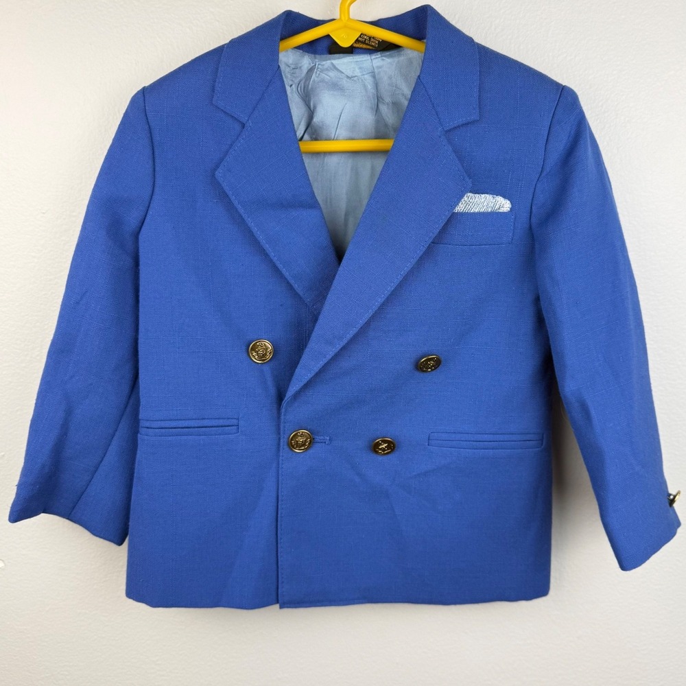 Vintage Michael James Boys Blue Blazer 4R Double Breasted Gold Button Jacket USA